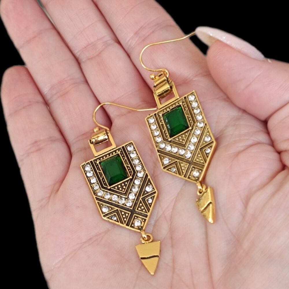 Green & Gold Art Deco Style Earrings